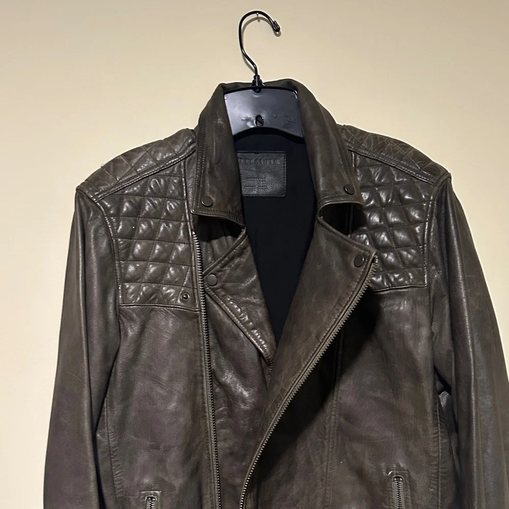 Men's Quilted Brown/Olive Leather Jacket - Picture 5 of 8